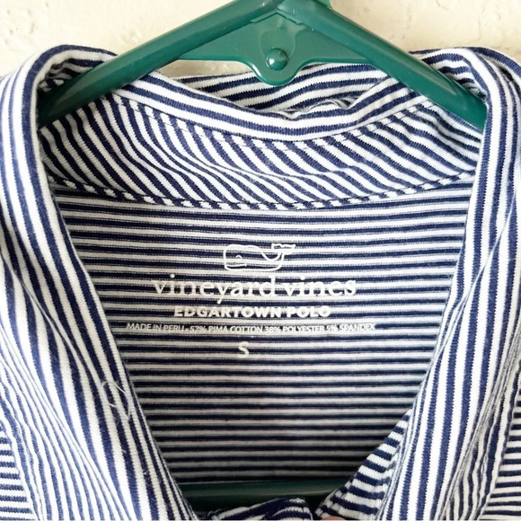 Vineyard Vines Shirt Men's Small Edgartown Polo in Navy Blue Stripe Pima Cotton - Picture 5 of 7